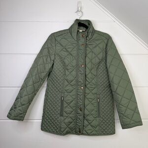 Appleseeds Small Olive Green Diamond Quilt Pattern Lightweight Jacket